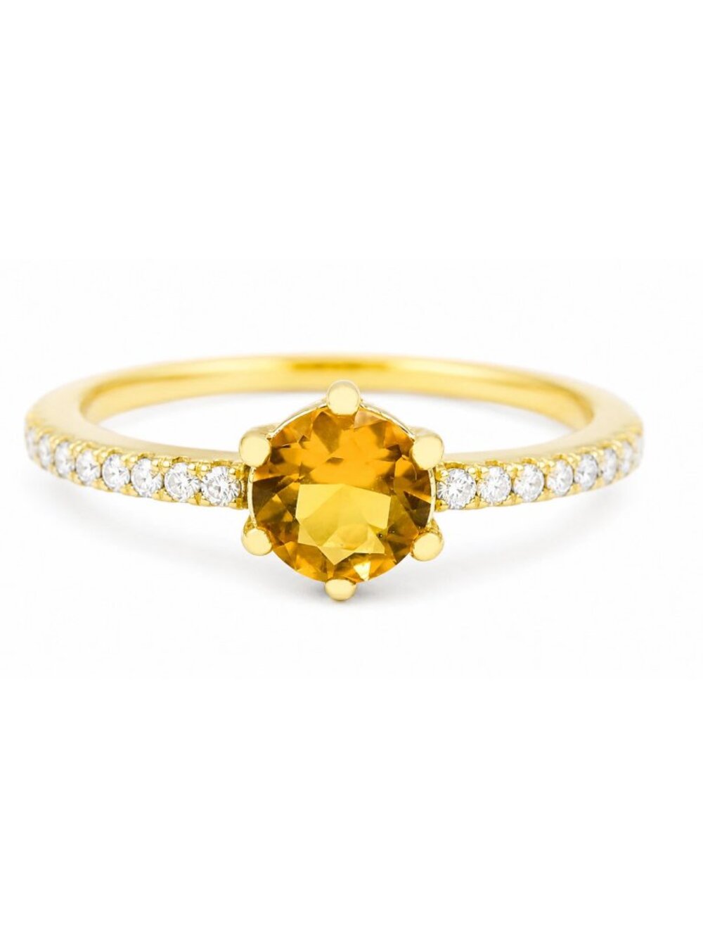 Created 0.80 Cts Yellow Topaz & W/Sapphire Ring 14k Yellow Gold (.925)